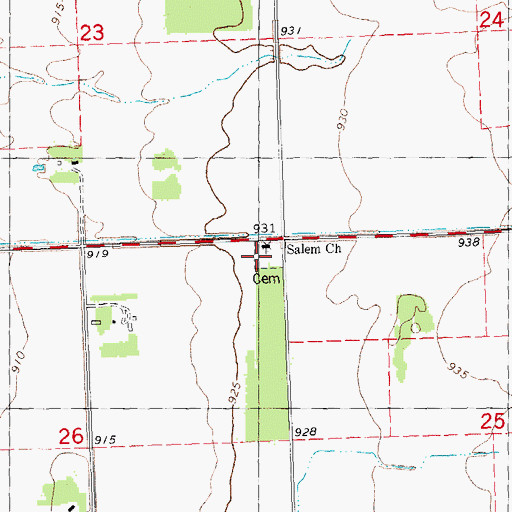 Topographic Map of Salem Cemetery, MN
