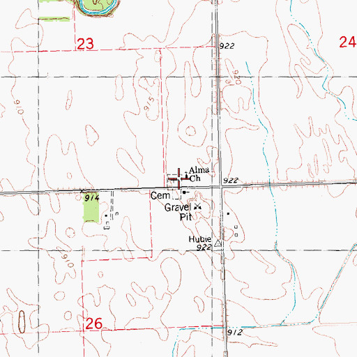 Topographic Map of Alma Lutheran Cemetery, MN