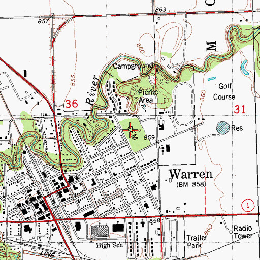 Topographic Map of Greenwood Cemetery, MN