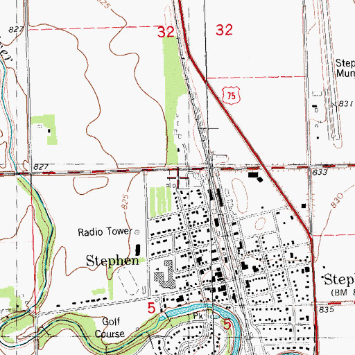 Topographic Map of Stephen Cemetery, MN