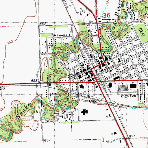 Topographic Map of Warren Volunteer Fire Department, MN