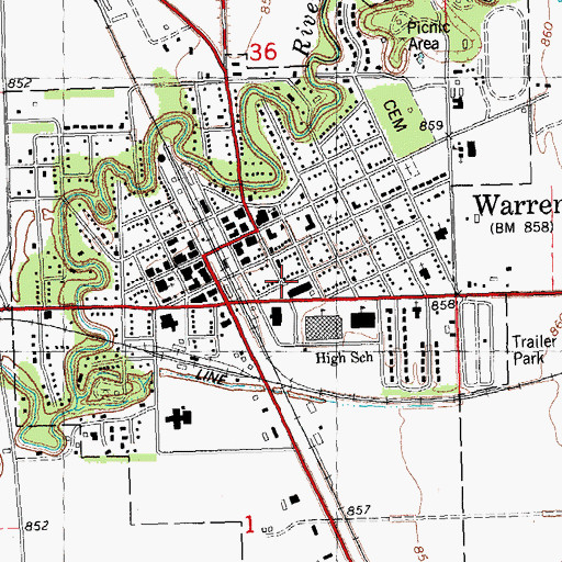 Topographic Map of Warren Police Department, MN