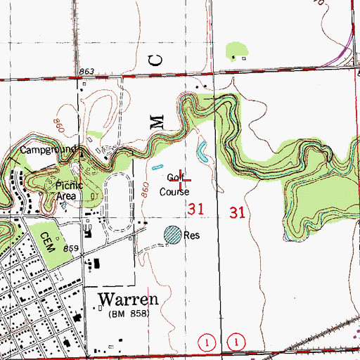 Topographic Map of Warren Riverside Golf Course, MN