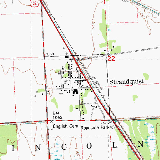 Topographic Map of Strandquist Post Office (historical), MN