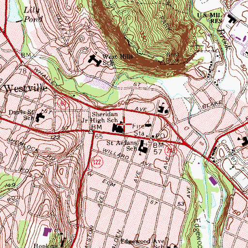 Topographic Map of Sheridan Academy for Excellence, CT