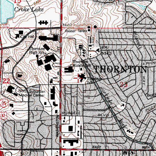 Topographic Map of Thornton Elementary School, CO