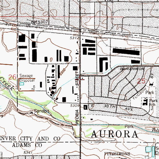 Topographic Map of Aurora Fire Department Station 3, CO