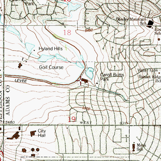Topographic Map of Slapshot Hockey Center, CO