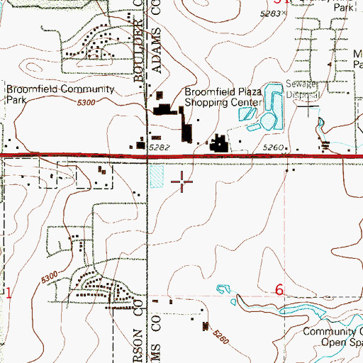 Topographic Map of Sheridan Crossing Shopping Center, CO