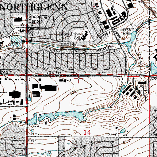 Topographic Map of Thornton Place Shopping Center, CO