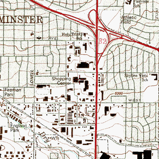 Topographic Map of Westminister Plaza Shopping Center, CO