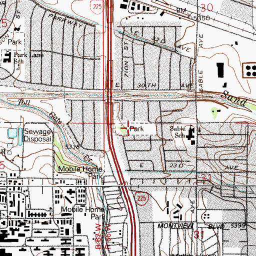 Topographic Map of Cottonwood Park, CO