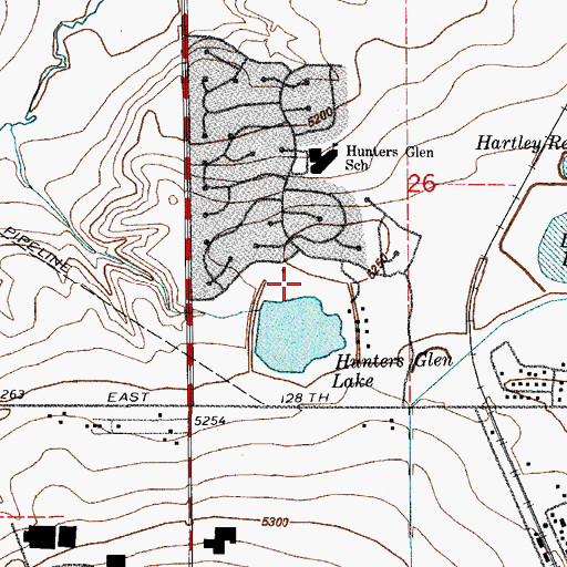 Topographic Map of Hunters Glen Lake Park, CO