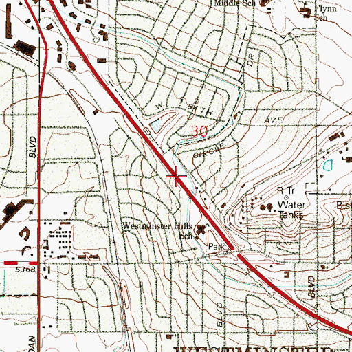 Topographic Map of Oakwood Park, CO