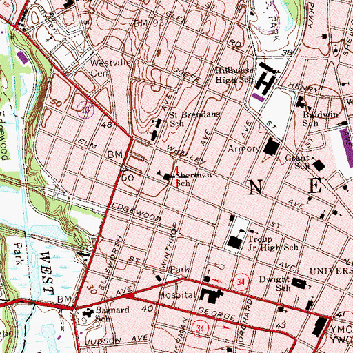Topographic Map of Sherman School, CT