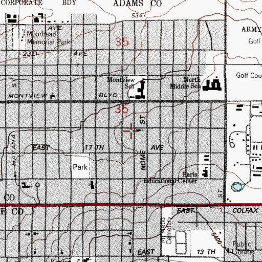 Topographic Map of Aurora Community Baptist Church, CO