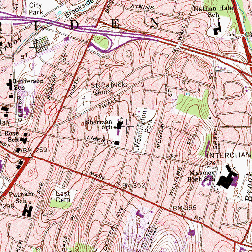 Topographic Map of Roger Sherman School, CT