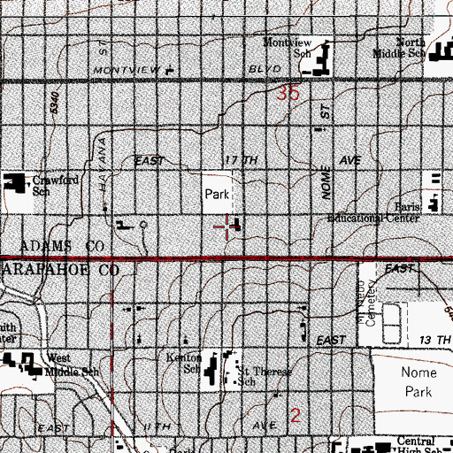 Topographic Map of Aurora First Presbyterian Church, CO