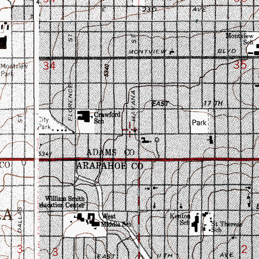 Topographic Map of First Baptist Church, CO