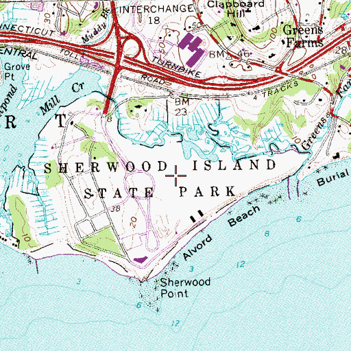 Topographic Map of Sherwood Island State Park, CT
