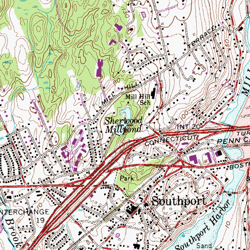 Topographic Map of Sherwood Millpond, CT