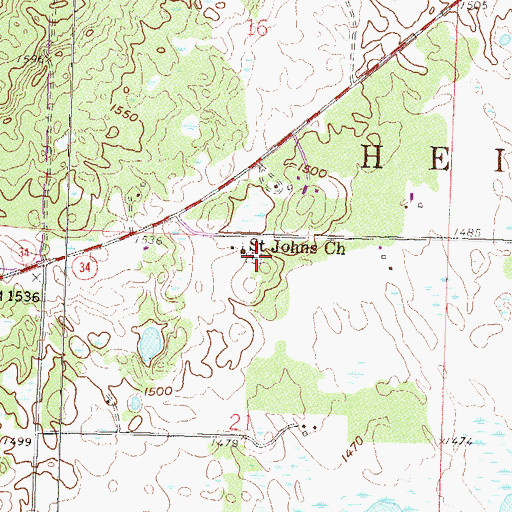 Topographic Map of Saint John's Lutheran Cemetery, MN