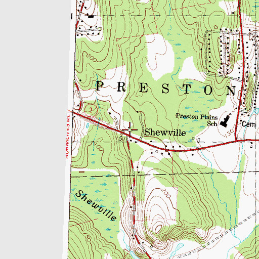 Topographic Map of Shewville, CT