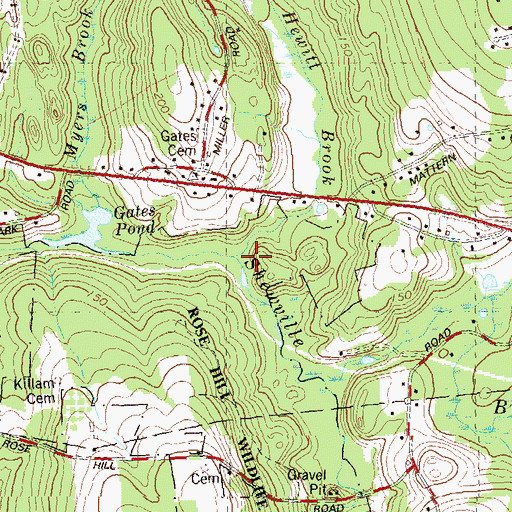 Topographic Map of Shewville Brook, CT