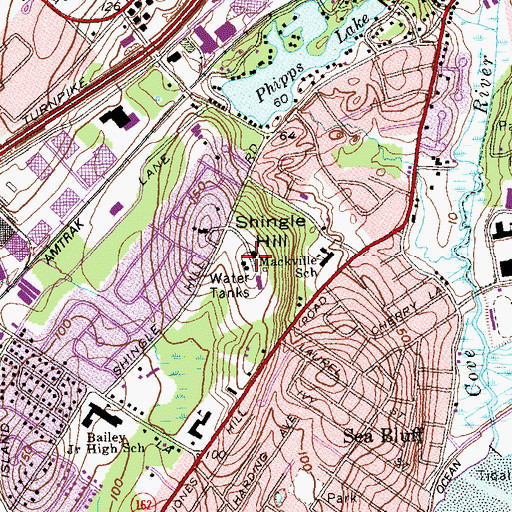Topographic Map of Shingle Hill, CT