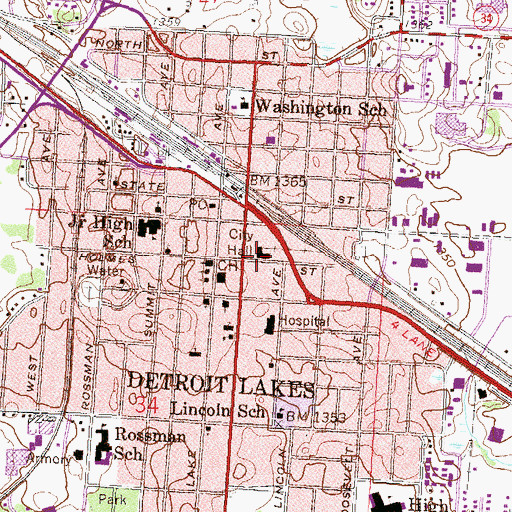 Topographic Map of Detroit Lakes City Police Department, MN