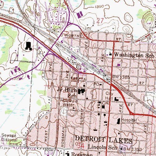 Topographic Map of Detroit Lakes Fire Department, MN