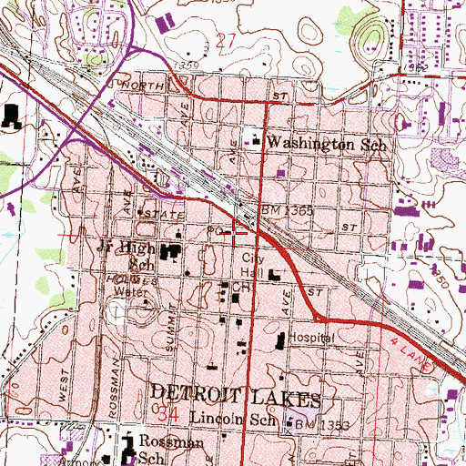 Topographic Map of Detroit Lakes Post Office, MN