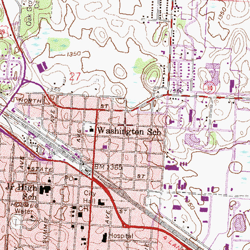 Topographic Map of First Baptist Church, MN