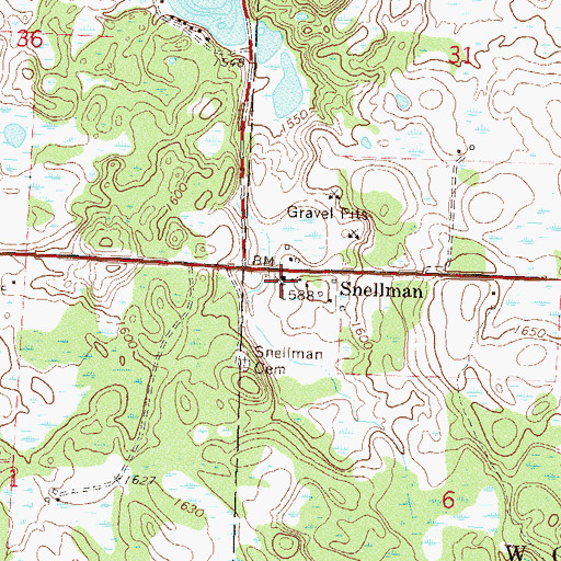 Topographic Map of Snellman Post Office (historical), MN