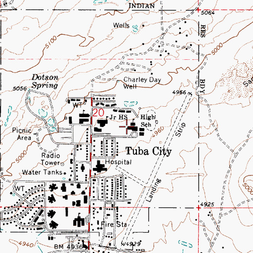 Topographic Map of Tuba City Junior High School, AZ