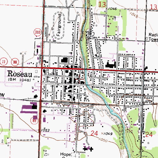 Topographic Map of Roseau Police Department, MN