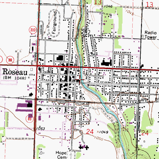 Topographic Map of Roseau City Library, MN