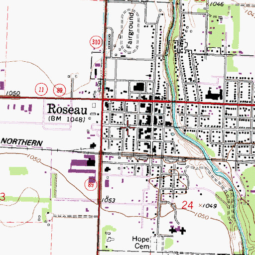 Topographic Map of Roseau County Sheriff Department, MN
