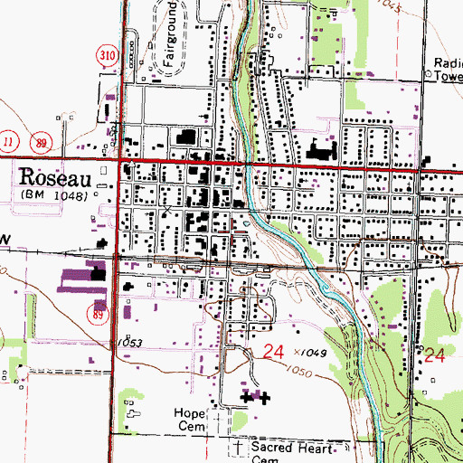 Topographic Map of Roseau Fire Department, MN