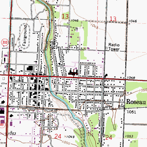 Topographic Map of Roseau High School, MN