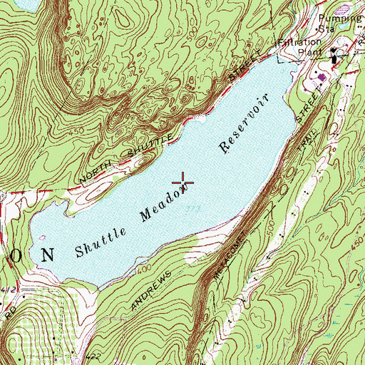 Topographic Map of Shuttle Meadow Reservoir, CT