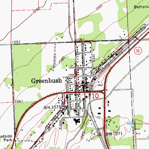 Topographic Map of Greenbush Post Office, MN