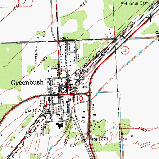 Topographic Map of Greenbush Station, MN