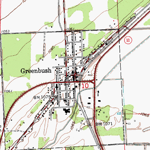 Topographic Map of Greenbush Branch Library, MN