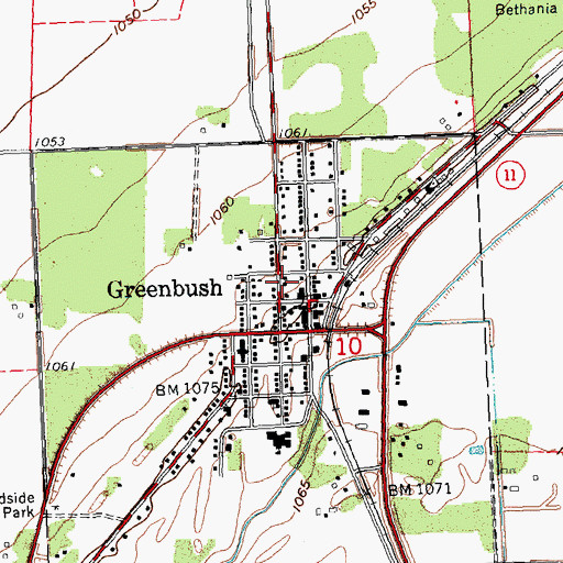 Topographic Map of Greenbush Volunteer Fire Department, MN