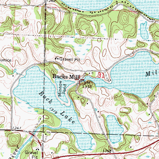 Topographic Map of Bucks Mills Post Office (historical), MN