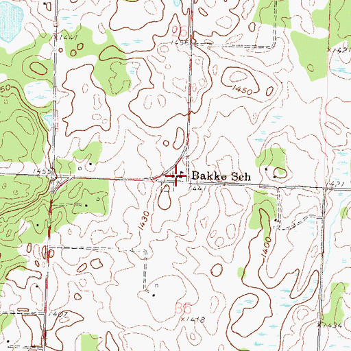 Topographic Map of Bakke Lutheran Church, MN