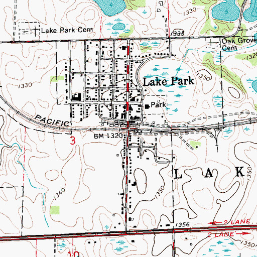 Topographic Map of Lake Park Station, MN