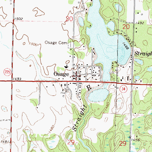 Topographic Map of First Baptist Church of Osage, MN