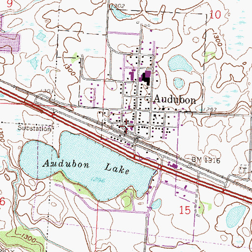 Topographic Map of Audubon Post Office (historical), MN